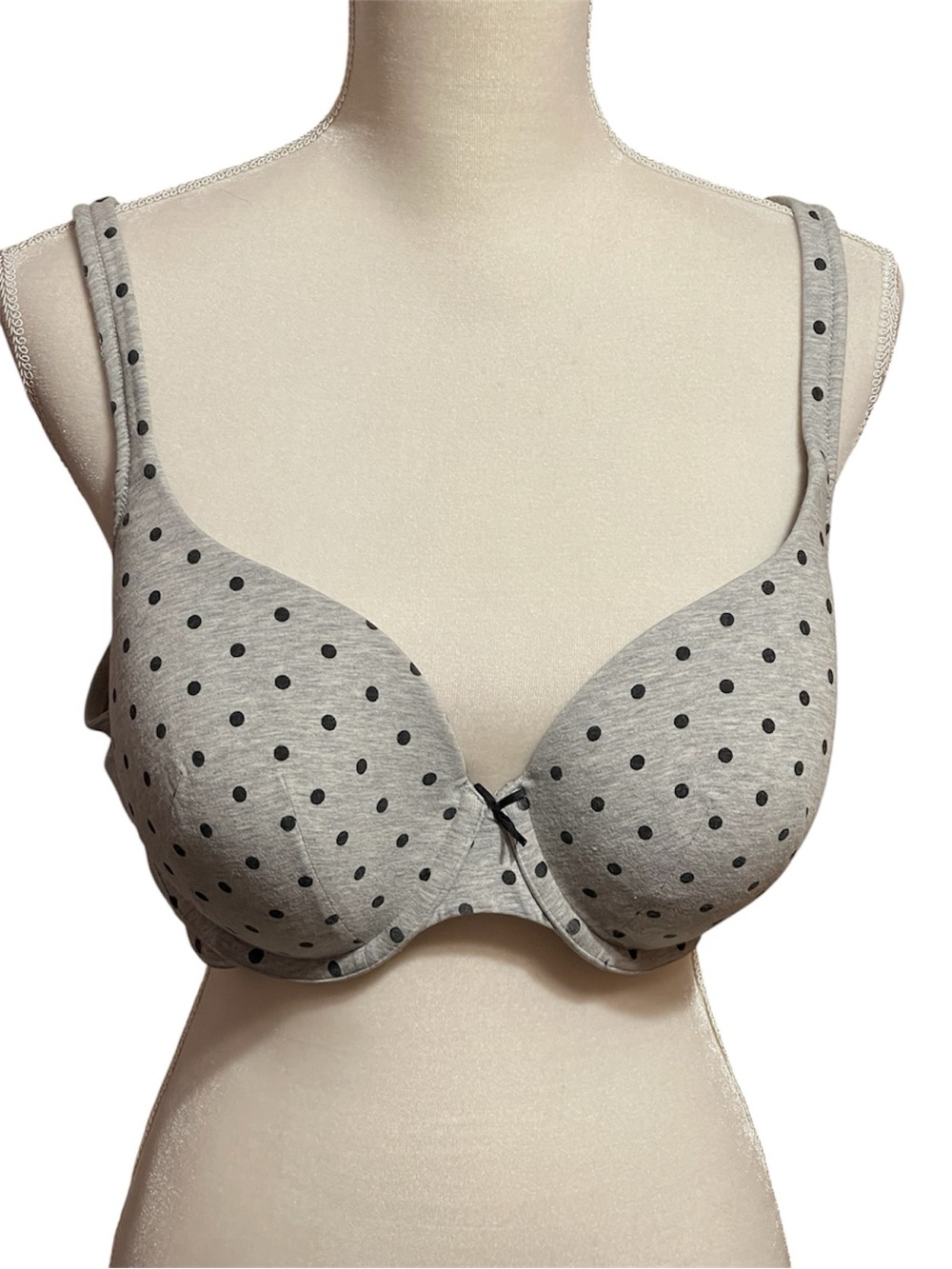 Cacique Womens Gray Black Polka Dot T-Shirt Bra Lightly Lined Underwire 44B Boho